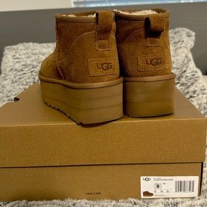 UGG CLASSIC ULTRA MINI PLATFORM CHESTNUT BOOTS
